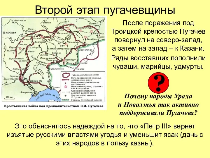 Второй этап пугачевщины После поражения под Троицкой крепостью Пугачев повернул