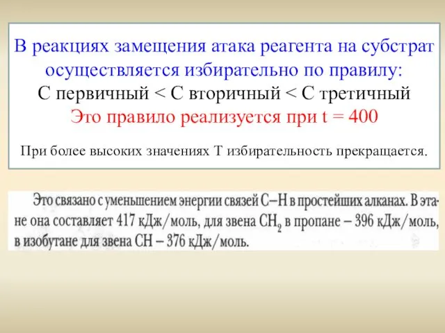 В реакциях замещения атака реагента на субстрат осуществляется избирательно по правилу: С первичный