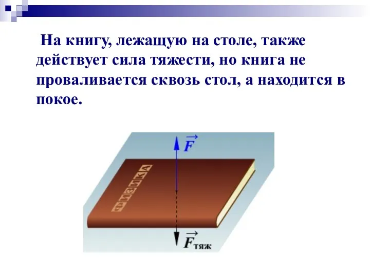 На книгу, лежащую на столе, также действует сила тяжести, но