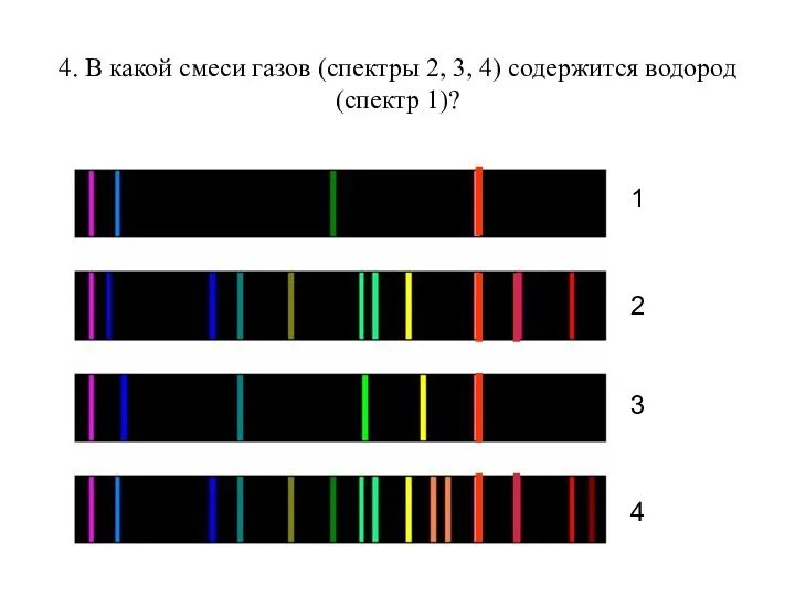 4. В какой смеси газов (спектры 2, 3, 4) содержится