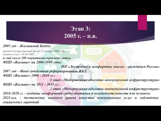 Этап 3: 2005 г. – н.в. 2005 год – Жилищный