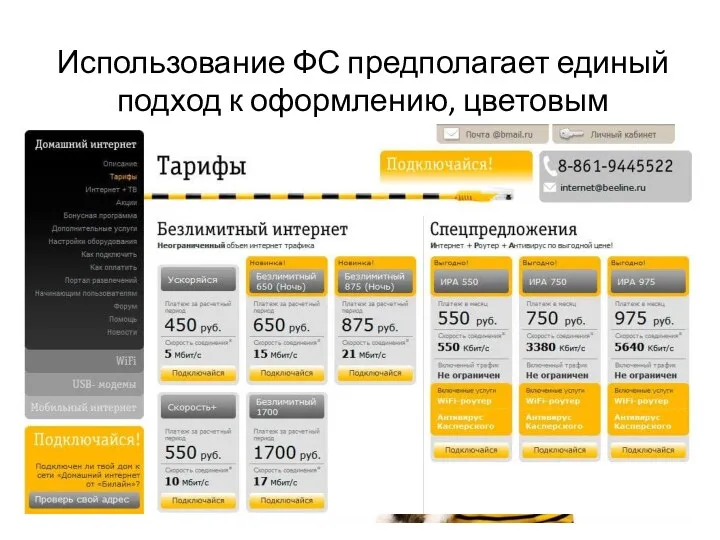 Использование ФС предполагает единый подход к оформлению, цветовым сочетаниям, образам