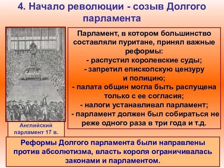 4. Начало революции - созыв Долгого парламента Парламент, в котором