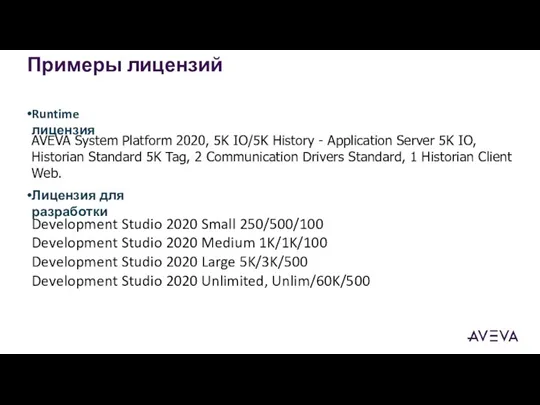 Примеры лицензий AVEVA System Platform 2020, 5K IO/5K History -