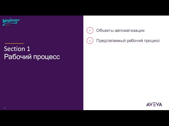 1 2 Объекты автоматизации Предлагаемый рабочий процесс Section 1 Рабочий процесс