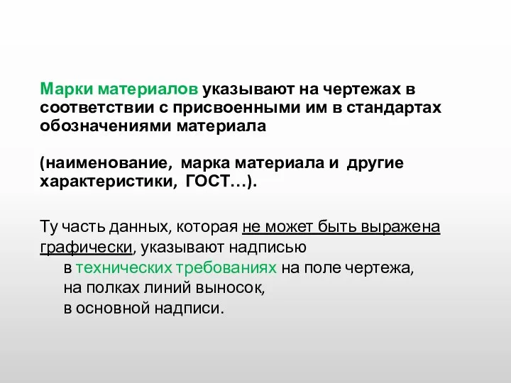 Марки материалов указывают на чертежах в соответствии с присвоенными им