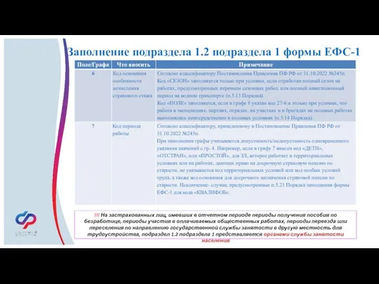 Заполнение подраздела 1.2 подраздела 1 формы ЕФС-1 !!! На застрахованных