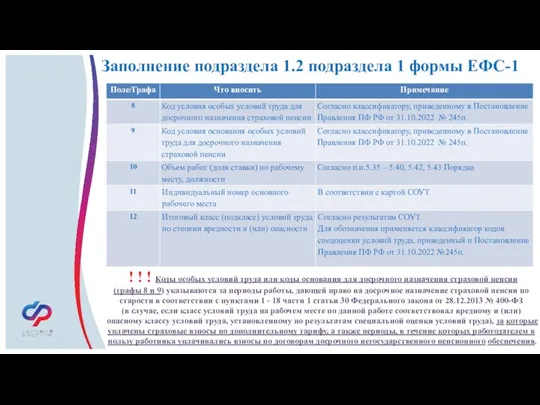 Заполнение подраздела 1.2 подраздела 1 формы ЕФС-1 ! ! !