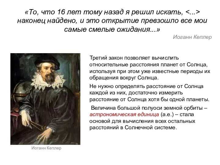 Иоганн Кеплер «То, что 16 лет тому назад я решил