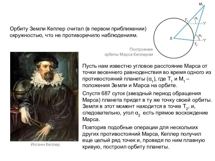 Иоганн Кеплер Орбиту Земли Кеплер считал (в первом приближении) окружностью,