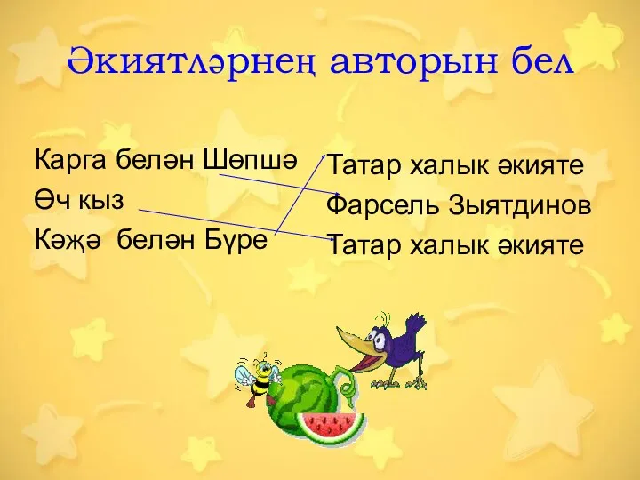 Әкиятләрнең авторын бел Карга белән Шөпшә Өч кыз Кәҗә белән