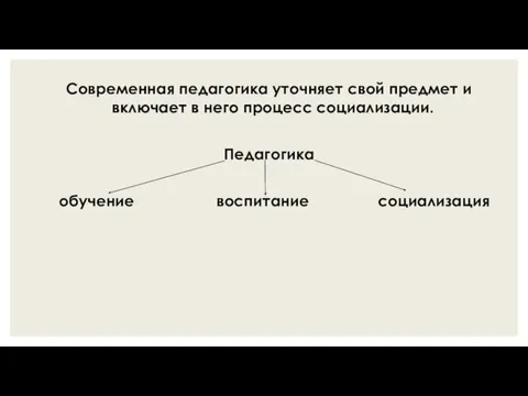 Современная педагогика уточняет свой предмет и включает в него процесс социализации. Педагогика обучение воспитание социализация