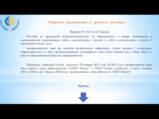 Вариант № 3 (ч.4 ст.13 Закона) Пособия по временной нетрудоспособности,