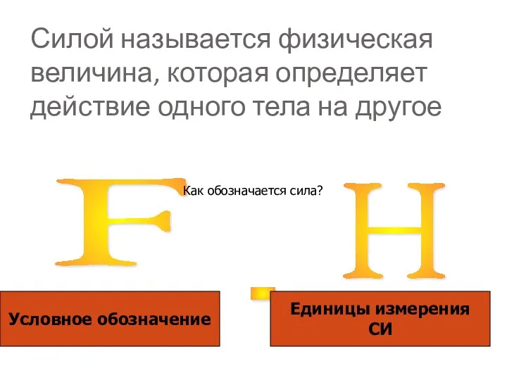 Силой называется физическая величина, которая определяет действие одного тела на