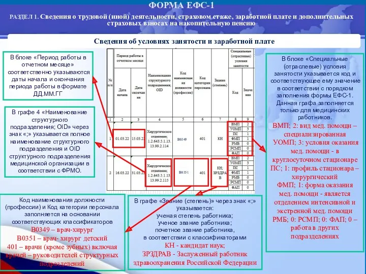 Сведения об условиях занятости и заработной плате В блоке «Период