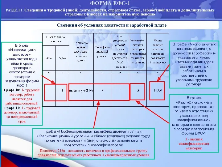 Сведения об условиях занятости и заработной плате В блоке «Информация