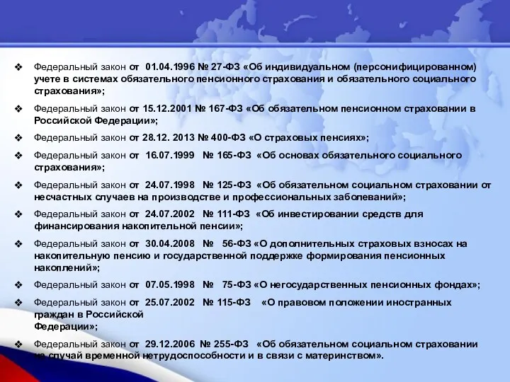 Законодательные акты Федеральный закон от 01.04.1996 № 27-ФЗ «Об индивидуальном