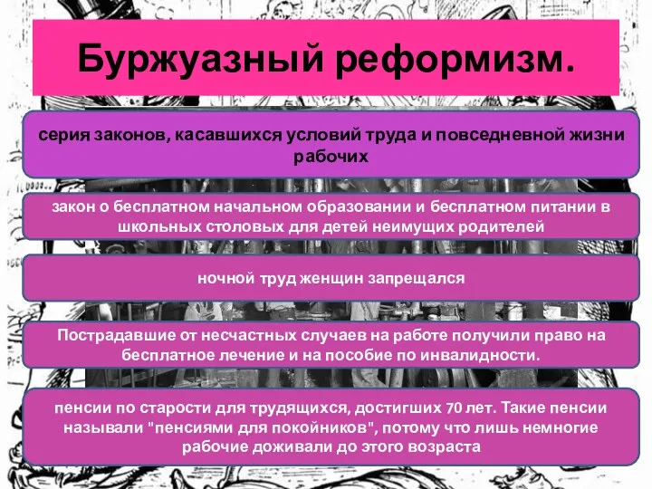 Буржуазный реформизм. серия законов, касавшихся условий труда и повседневной жизни