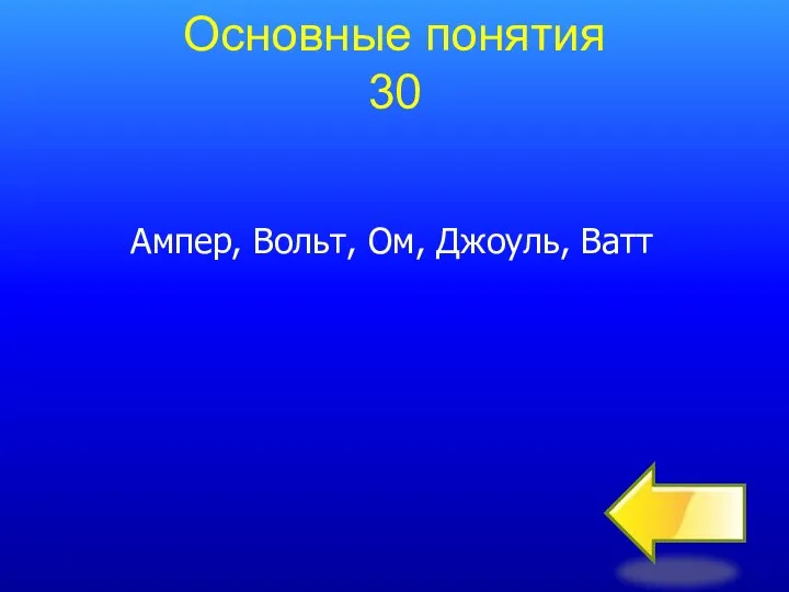 Ампер, Вольт, Ом, Джоуль, Ватт Основные понятия 30