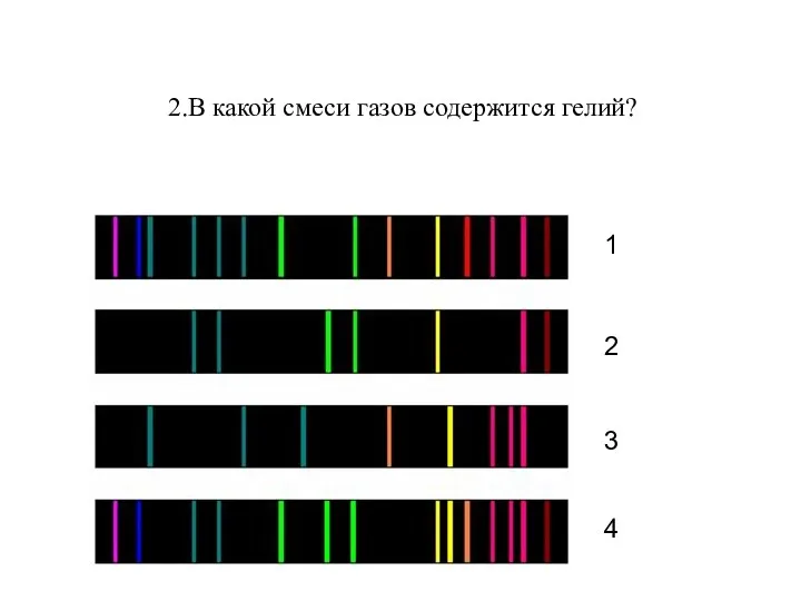 2.В какой смеси газов содержится гелий? 1 2 3 4