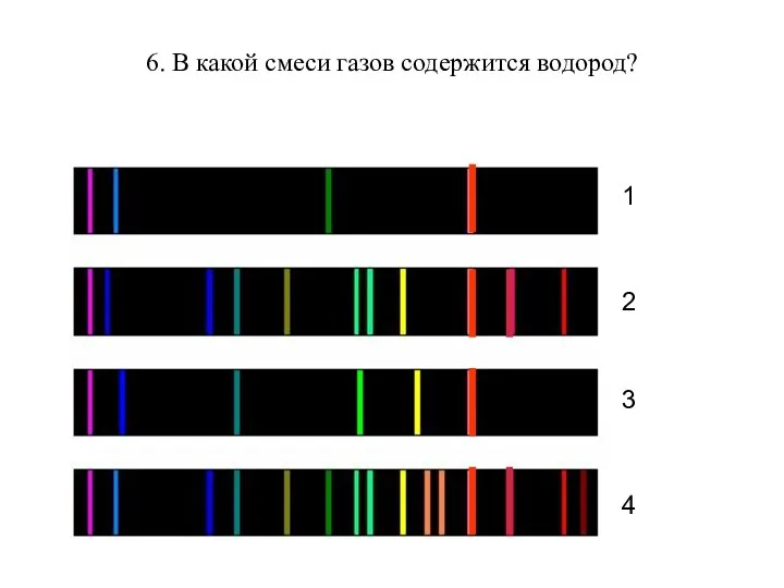 6. В какой смеси газов содержится водород? 1 2 3 4