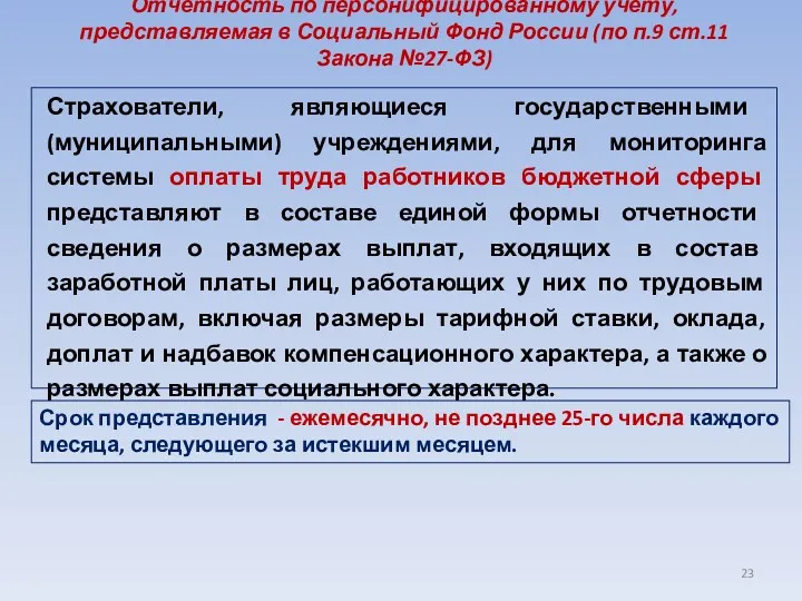 Отчетность по персонифицированному учету, представляемая в Социальный Фонд России (по