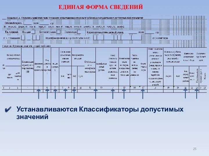 ЕДИНАЯ ФОРМА СВЕДЕНИЙ Устанавливаются Классификаторы допустимых значений