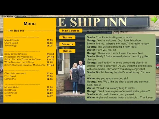 Put the headings in the right place Menu ----The Ship