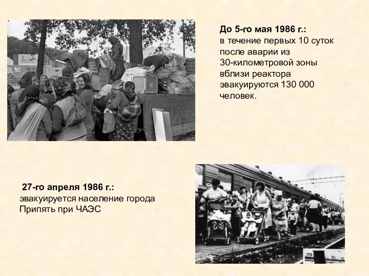 27-го апреля 1986 г.: эвакуируется население города Припять при ЧАЭС До 5-го мая