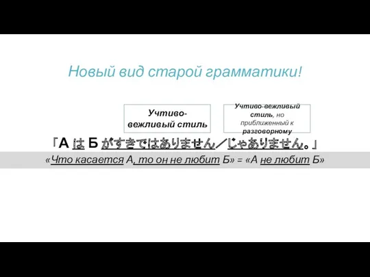 「А は Б がすきではありません／じゃありません。」 «Что касается А, то он не