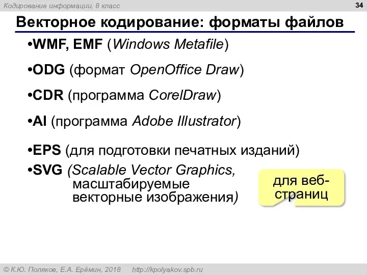 Векторное кодирование: форматы файлов WMF, EMF (Windows Metafile) ODG (формат
