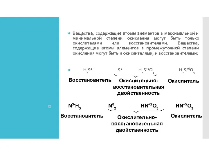 Вещества, содержащие атомы элементов в максимальной и минимальной степени окисления