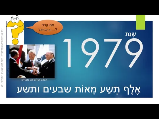 1979 שְנַת הסכם שלום עם מצרים אֶלֶף תְשַע מֵאוֹת שבעים ותשע צילום: A.P. מה קרה בישראל....?