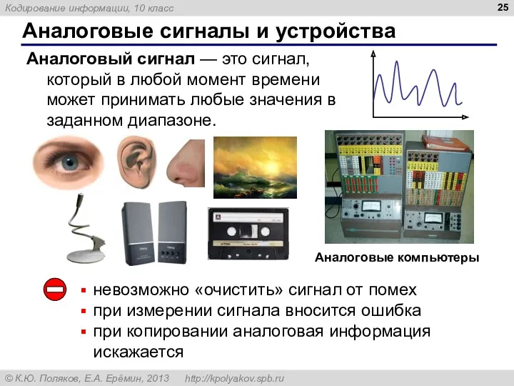 Аналоговые сигналы и устройства Аналоговый сигнал — это сигнал, который