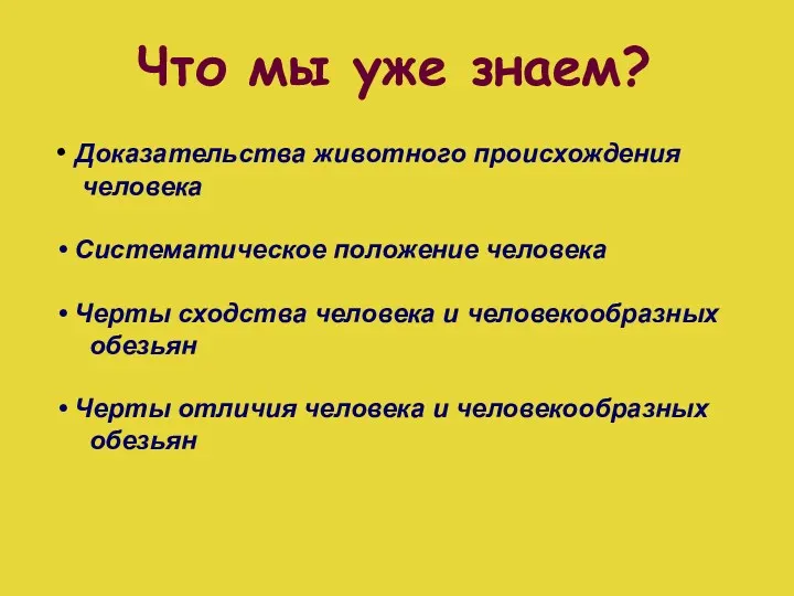 Что мы уже знаем? Доказательства животного происхождения человека Систематическое положение