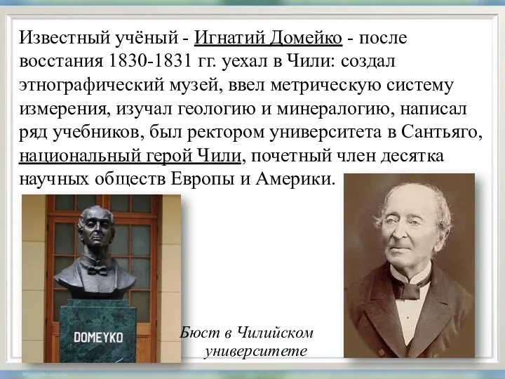 Известный учёный - Игнатий Домейко - после восстания 1830-1831 гг.
