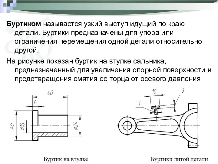 Буртиком называется узкий выступ идущий по краю детали. Буртики предназначены