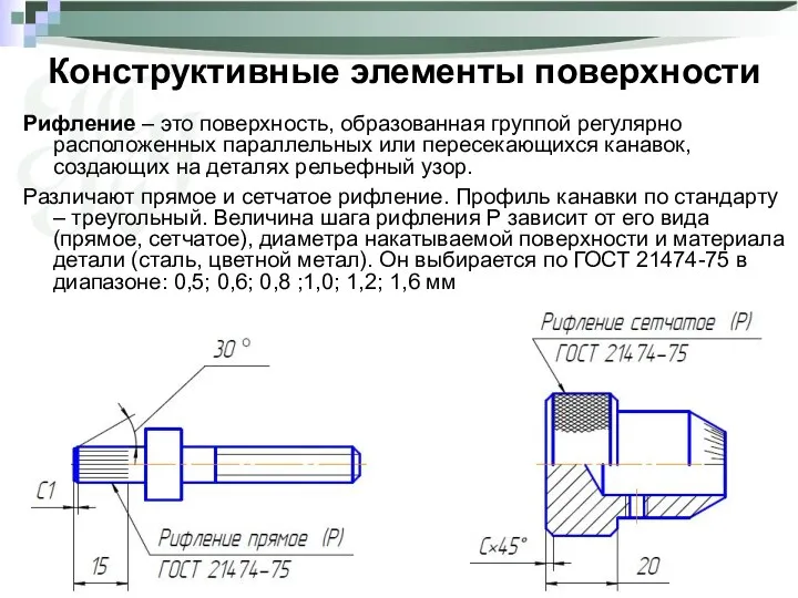 Конструктивные элементы поверхности Рифление – это поверхность, образованная группой регулярно