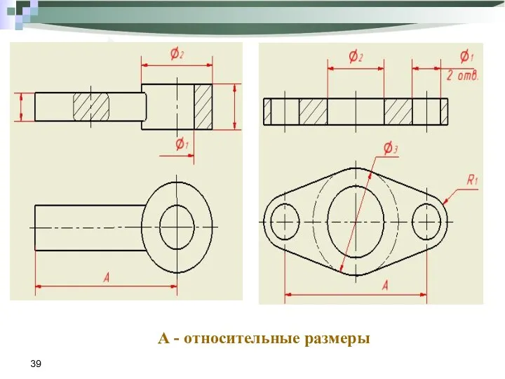 А - относительные размеры