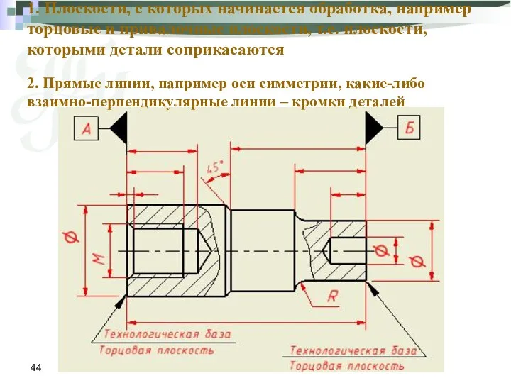 1. Плоскости, с которых начинается обработка, например торцовые и привалочные