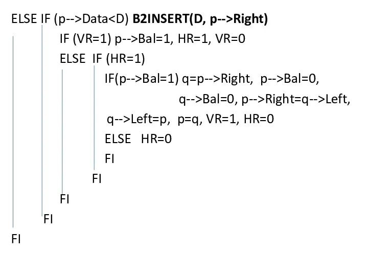 ELSE IF (p-->Data Right) IF (VR=1) p-->Bal=1, HR=1, VR=0 ELSE IF (HR=1) IF(p-->Bal=1)