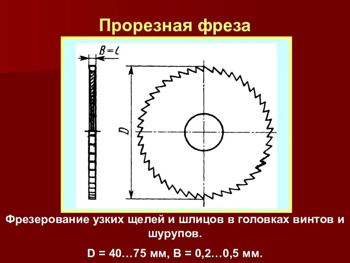 Прорезная фреза Фрезерование узких щелей и шлицов в головках винтов