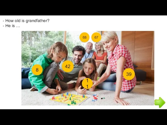 - How old is grandfather? - He is … 42 39 67 68 11 8