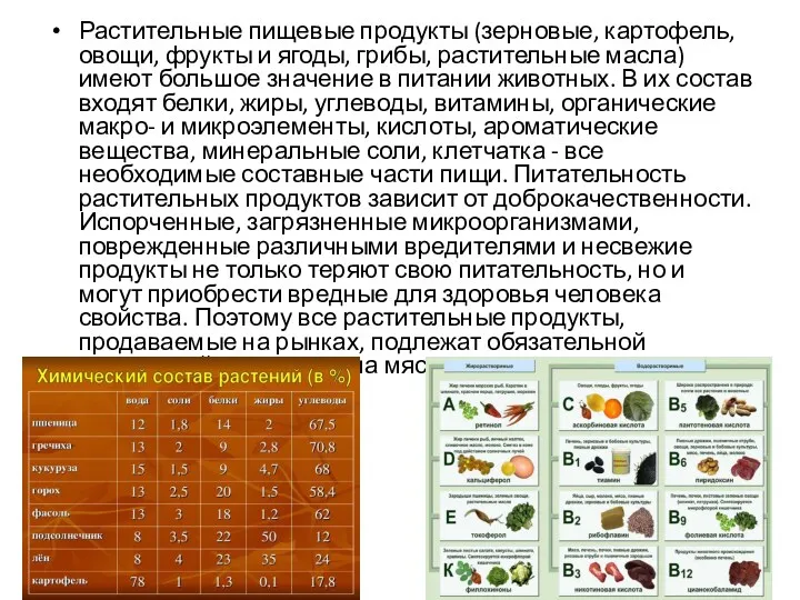 Растительные пищевые продукты (зерновые, картофель, овощи, фрукты и ягоды, грибы,