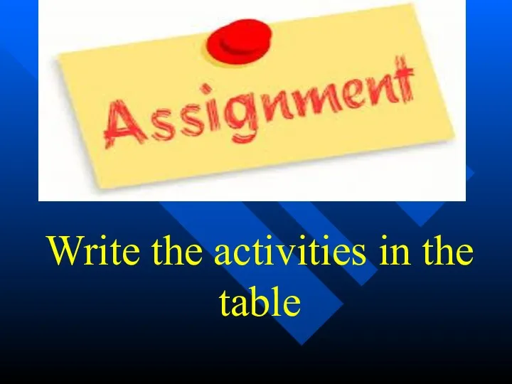 Write the activities in the table