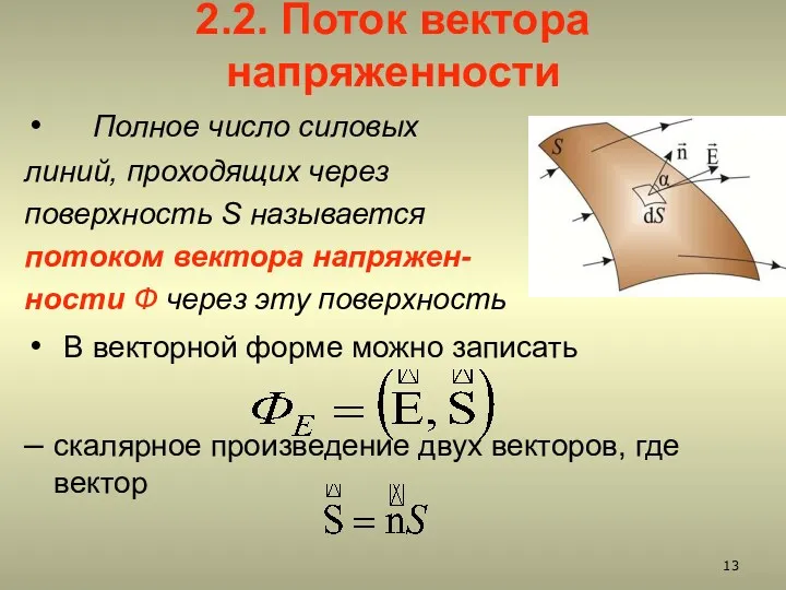 2.2. Поток вектора напряженности Полное число силовых линий, проходящих через