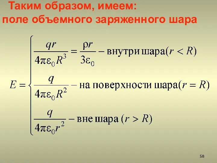 Таким образом, имеем: поле объемного заряженного шара