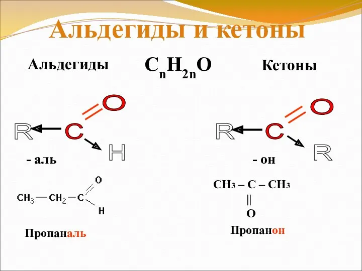 Альдегиды Кетоны C R O H C O R R