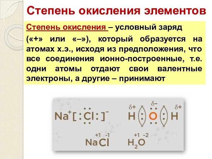 Степень окисления элементов Степень окисления – условный заряд («+» или