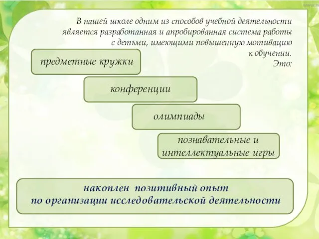 В нашей школе одним из способов учебной деятельности является разработанная и апробированная система